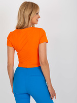 Hurt Pomarańczowy krótki t-shirt z aplikacją z cyrkonii