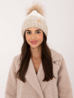 Hurt Beżowo-ecru czapka zimowa z pomponem RUE PARIS