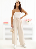 Beżowe szerokie spodnie z wiskozy 