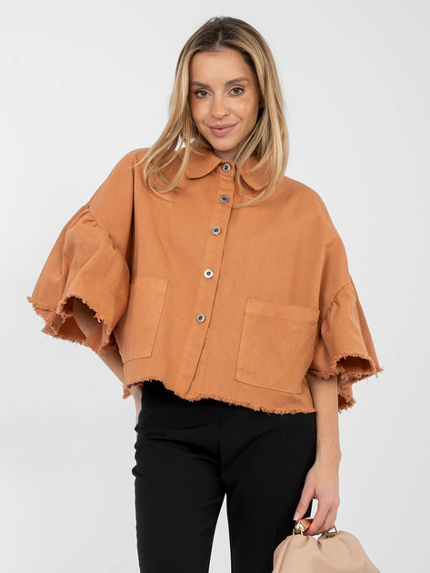 Ceglasta jeansowa kurtka z rękawem 3/4 RUE PARIS