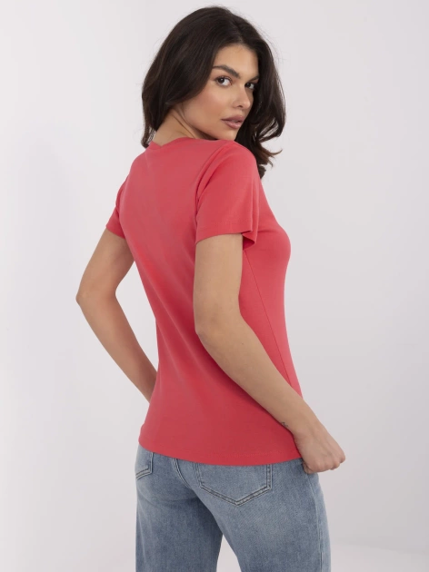 Koralowa damska bluzka z okrągłym dekoltem
