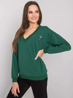 Dunkelgrüner Pullover mit Applikation Marsylia RUE PARIS.