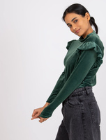 Zielona bluzka welurowa z falbanami Eugenie