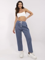 Ciemnoniebieskie melanżowe spodnie z wiązaniem