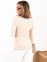 Beżowy elegancki sweter z broszką