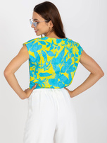 Niebiesko-żółta bluzka z nadrukiem i dekoltem w serek RUE PARIS