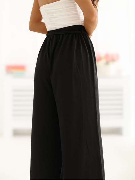 Czarne letnie spodnie z materiałowym paskiem