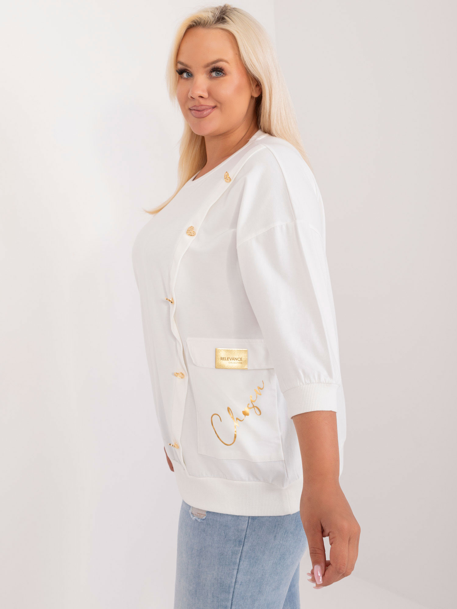 Hurt Ecru bluzka plus size z aplikacją w kształcie serca