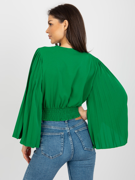 Hurt Zielona kopertowa bluzka wizytowa z szerokim rękawem