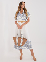 Blue shirt dress with embroidery.