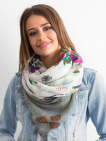 Biało-szara chusta we wzór kwiatów