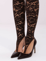 Brązowe eleganckie legginsy z koronki