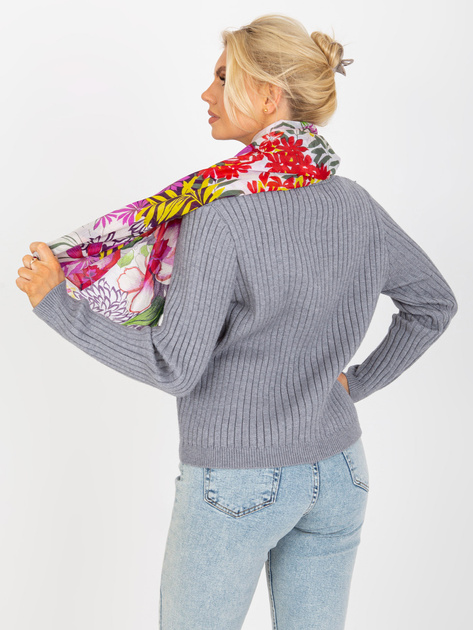 Hurtownia Biało-fioletowa bawełniana chusta w kwiaty