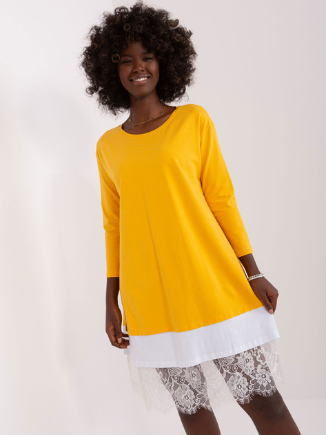 Hurtownia Ciemnożółta sukienka na co dzień z koronką