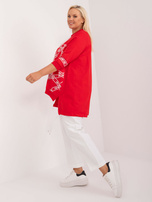 Hurt Czerwona bawełniana bluzka plus size z dłuższym tyłem