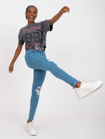 Niebieskie damskie spodnie jeansowe rurki RUE PARIS 