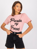 Jasnoróżowy t-shirt damski z okrągłym dekoltem Jade