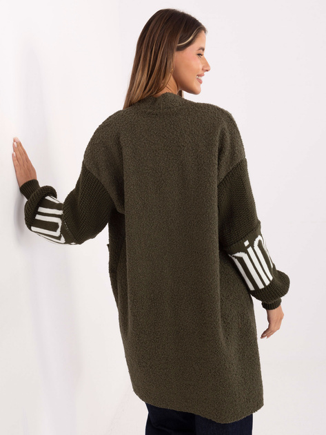 Khaki damski kardigan boucle z kieszeniami