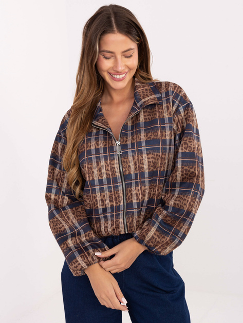 Ciemnocamelowo-niebieska przejściowa kurtka z suwakiem RUE PARIS