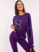 Hurt Ciemnofioletowy casualowy komplet z legginsami