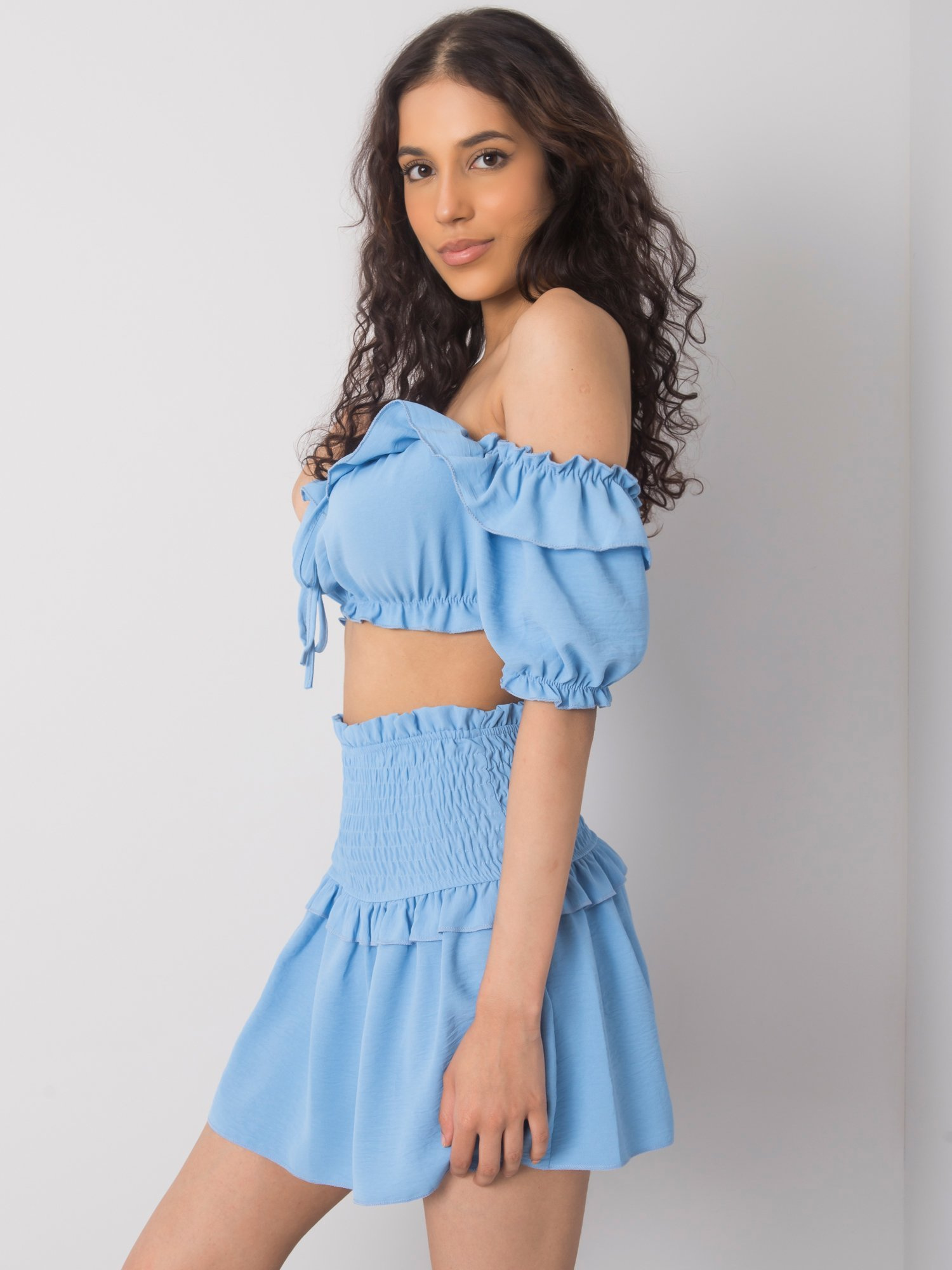 Blauer kurzer Top mit Rüsche Arnika OCH BELLA.