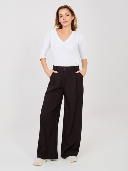 Czekoladowe szerokie spodnie z materiału RUE PARIS