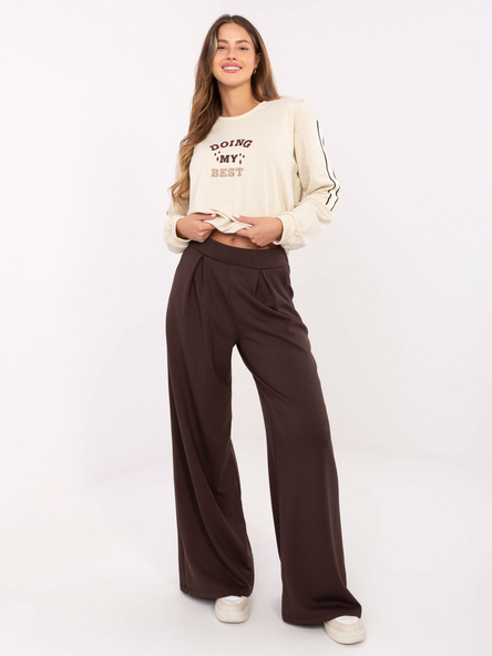 Czekoladowe szerokie spodnie basic z kieszeniami