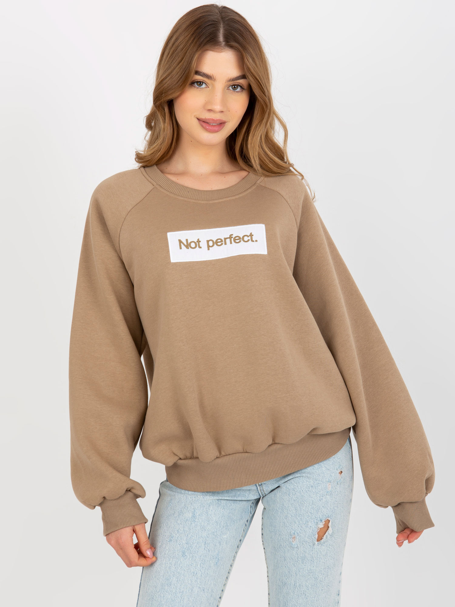 Hurt Ciemnobeżowa dresowa bluza bez kaptura z napisem Tracy