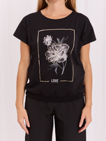 Schwarze Bluse mit Druck und Schriftzug RUE PARIS.