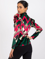 Zielono-różowa wzorzysta bluzka z weluru Annabel
