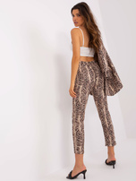 Hurt Beżowo-czarne garniturowe spodnie w zwierzęcy wzór