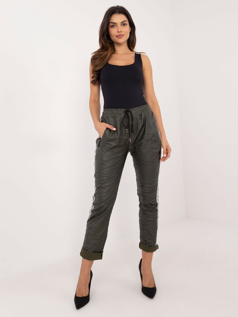 Hurt Khaki damskie spodnie z ekoskóry z lampasami