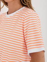 Fluo pomarańczowo-biały damski t-shirt z bawełny RUE PARIS