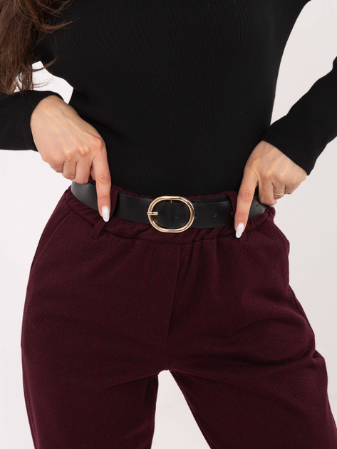 Burgundowe spodnie cygaretki z paskiem RUE PARIS