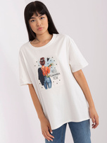 Hurtownia Ecru bawełniany t-shirt z nadrukiem 