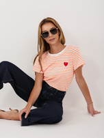 Biało-pomarańczowy damski t-shirt z bawełny