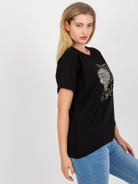Czarny bawełniany t-shirt plus size z okrągłym dekoltem