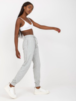 Parduotuvė Pilki melange medvilniniai kelnės su kišenėmis.