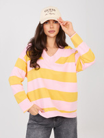 Różowo-żółta kolorowa bluza oversize z dekoltem V