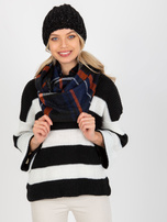 Hurt Granatowo-pomarańczowy komin z nadrukiem w kratę  