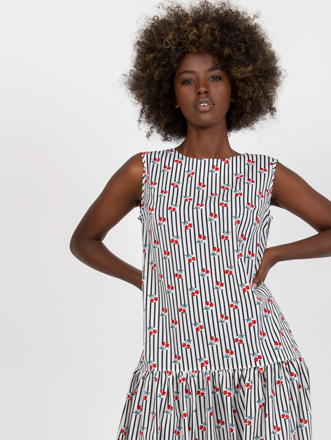 Biało-czarna midi sukienka bez rękawów z printem