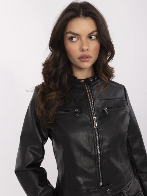 Czarna damska kurtka biker z ekoskóry