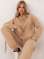 Hurt Camelowy dresowy komplet ze spodniami cargo