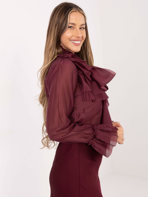 Burgundowa elegancka koszula z żabotem