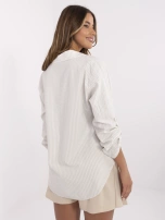 Beżowo-biała rozpinana koszula damska z bawełny