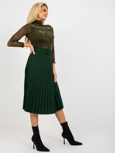 Hurt Ciemnozielona midi spódnica plisowana z paskiem Ennice
