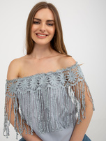 Hurt Szara damska bluzka hiszpanka z frędzlami