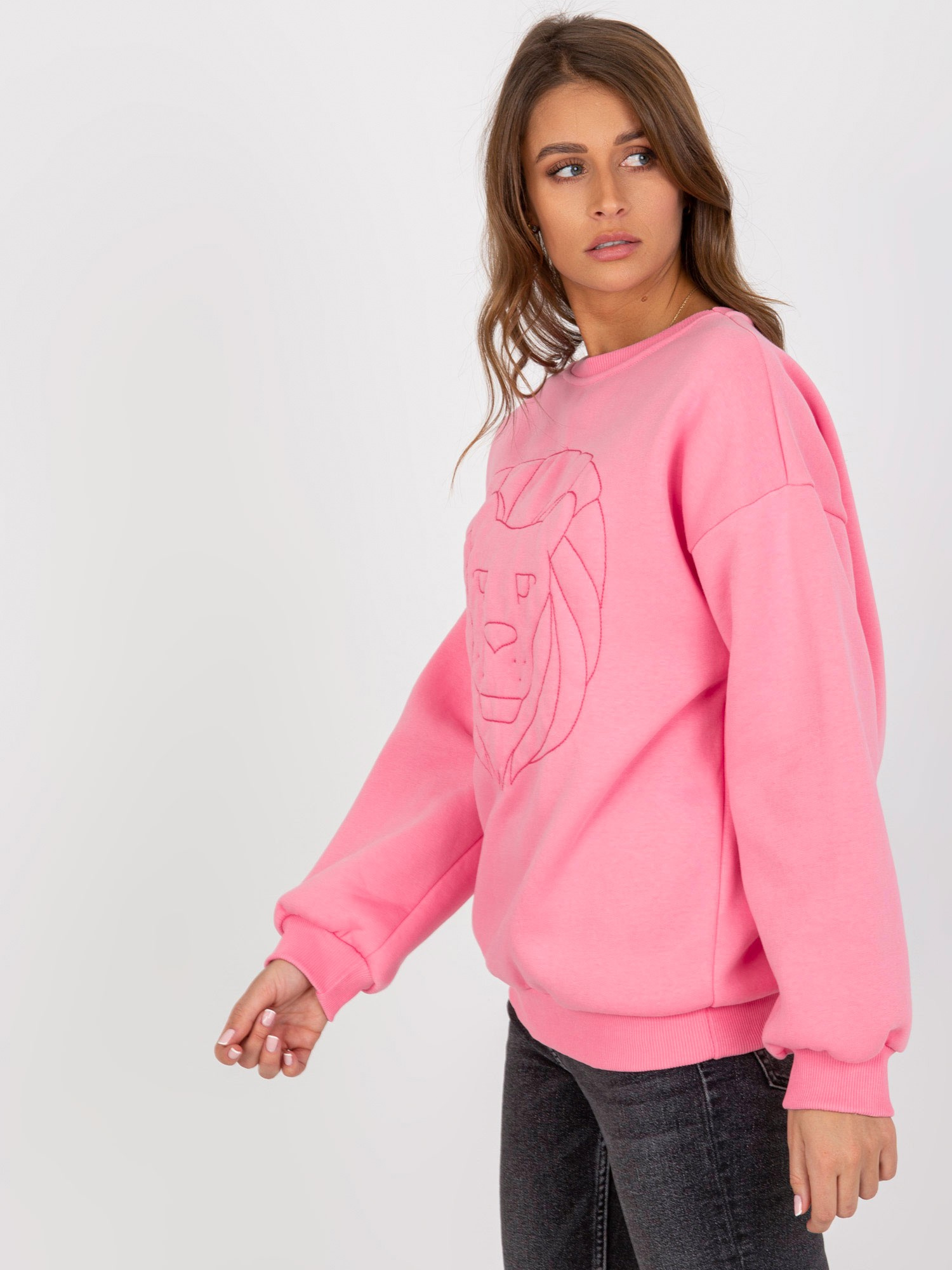 Różowa ocieplana bluza bez kaptura oversize