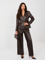 Czekoladowe spodnie z ekoskóry z kieszeniami