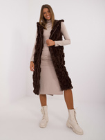 Hurt Ciemnobrązowa długa kamizelka futrzana z suwakiem